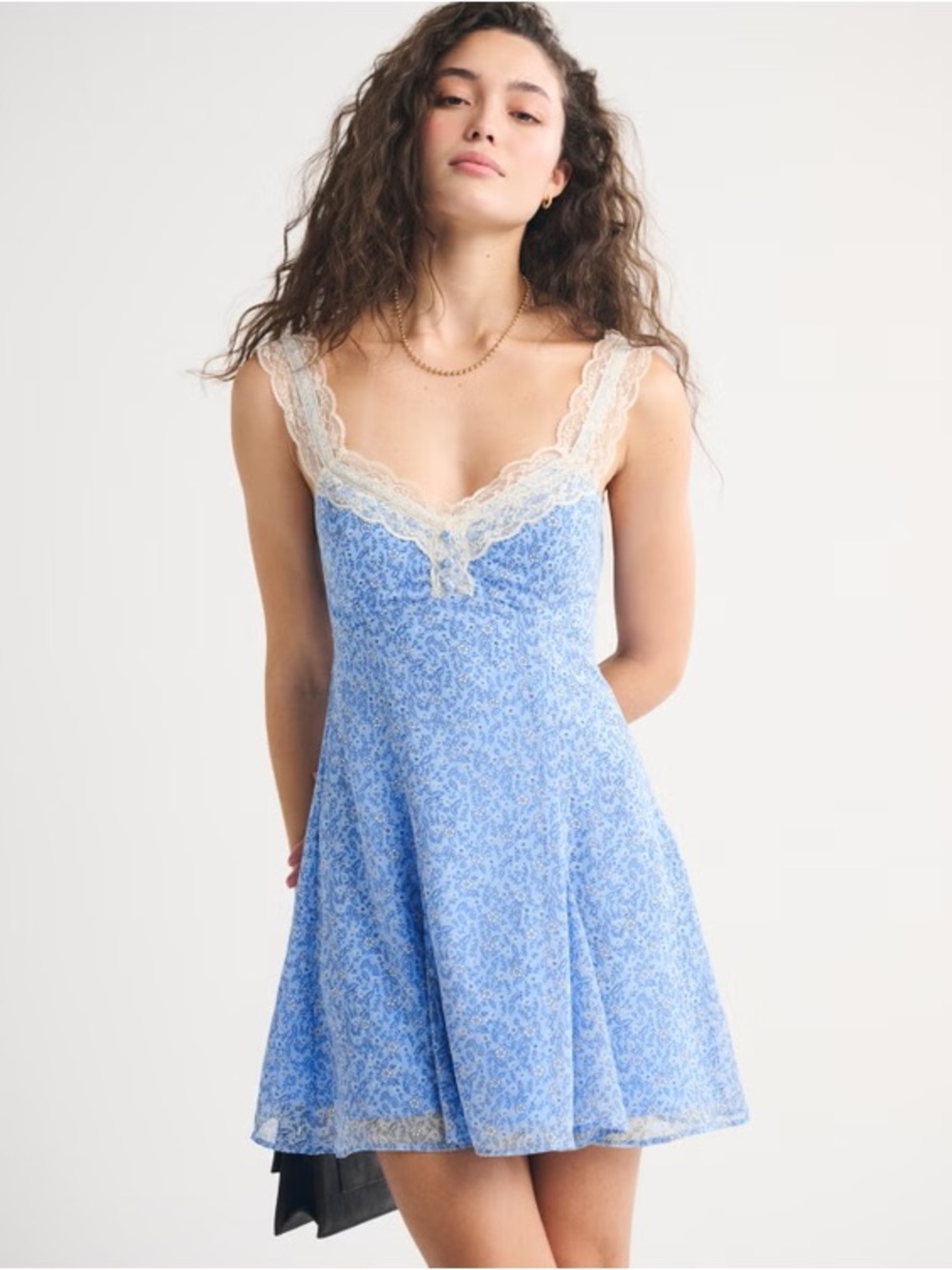 Bra-Free Lace-Trim Button-Through Mini Dress - XS Petite
